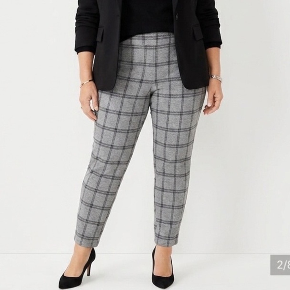 LOFT Gray Plaid Pull On Pants XL‎ Stretch Slim Skinny Office Workwear Y2K